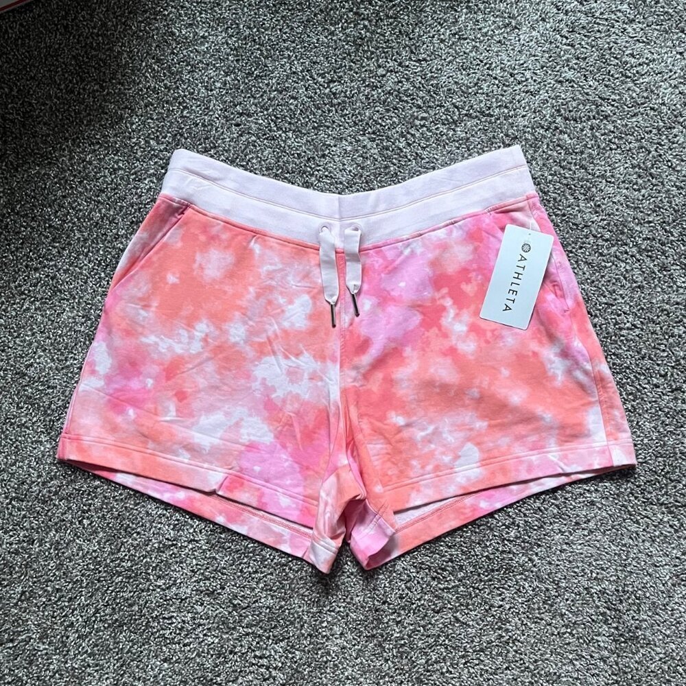 NWT Plus Sized Athleta Balance Printed 4” Shortie, Pink Orange Tie-Dye, Size 1X